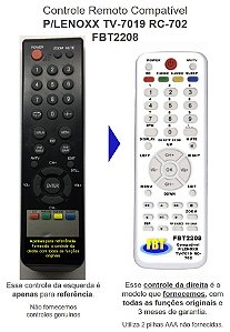 Controle Remoto Compatível TV Lenoxx TV-7019 RC-702 FBT2208