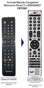 Controle Compatível Com SMART MICROSONIC LEDG24D7 TV LED24 FBT2921