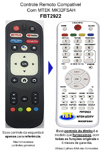Controle Compatível Com MTEK MK32FSAH MK50FSAU MK58FSAU MK65FSAU FBT2922