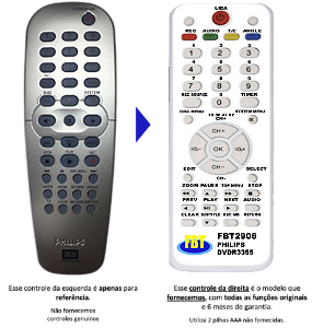 Controle Compatível Com DVD RW PHILIPS DVD GRAVADOR DVDR3355 FBT2906