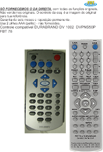 Controle Compatível Com Dvd Durabrand Dv1002 Rc403n FBT78