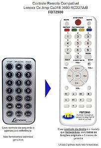 Controle Remoto Compatível LENOXX CAIXA AMPLIFICADA CA318 CA3600 RC227B FBT2980