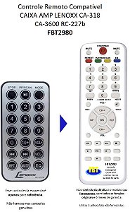 Controle Remoto Compatível LENOXX CAIXA AMPLIFICADA CA318 CA3600 RC227B FBT2980