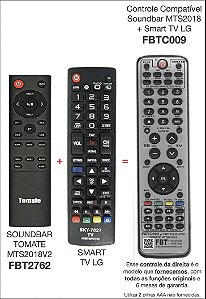 Controle Compatível p/ Soundbar MTS2018 + Smart TV LG - FBTC009