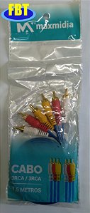 Cabo RCA com 3 vias (amarelo, vermelho e branco) de 1,5 Metros FBT50007
