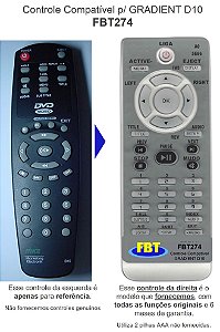 Controle Compatível P/ GRADIENT D10 FBT274