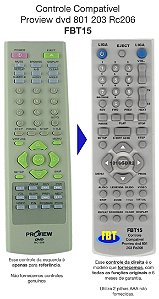 Controle Remoto Compatível P/ Proview dvd 801 203 Rc206 FBT15