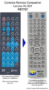 Controle Remoto Compatível Lenoxx Rc 601 FBT757
