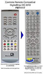 Controle Remoto Compatível p/ DigitalBras DB 3010 FBT1117