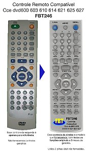 Controle Remoto Compatível Cce dvd600 FBT246