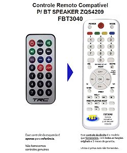 Controle Remoto Compatível BTSPEAKER ZQS4209 Cx Som FBT3040