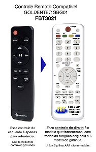 Controle Remoto Compatível GOLDENTEC SBG01 FBT3021