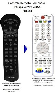 Controle Remoto Compatível p/ Philips VCRTV FBT141