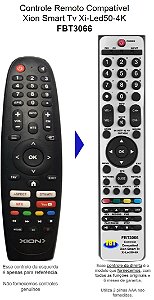 Controle Remoto Compatível p/ Xion Smart Tv FBT3066