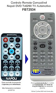 Controle Remoto Compatível p/ Napoli DVD Tv6290 Tv Automotiva FBT2534