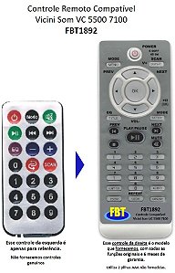 Controle Remoto Compatível p/ Vicini VC5600 7100 FBT1892