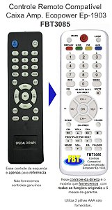 Controle Remoto Compatível Caixa Amp. Ecopower Ep-1903 FBT3085