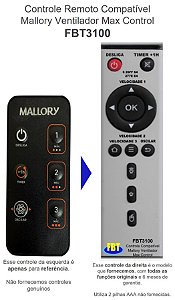 Controle Remoto Compatível Mallory Ventilador Max Control FBT3100
