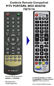 Controle Remoto Compatível Mox Tv Portátil Mo6708 FBT3116