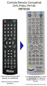 Controle Remoto Compatível DVD Philco PH136 FBT3120