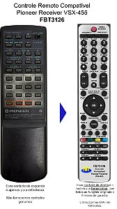 Controle Remoto Compatível Pioneer Receiver VSX-455 FBT3126