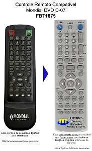Controle Remoto Compatível Mondial DVD D-07 FBT1875