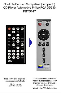 Controle Remoto Compatível (simplificado) CD Player Automotivo Philco PCA DD630  FBT3147
