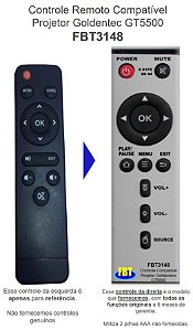 Controle Remoto Compatível Projetor Goldentec GT5500 FBT3148