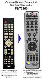 Controle Remoto Compatível Bak BK4290smart tv FBT3150