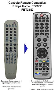 Controle Remoto Compatível Philips Home Lx3600D FBT3153