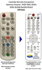 Controle Remoto Compatível Optoma Projetor X400 T662 W301 X301 Dx326 Dw326 Eh412 FBT3161