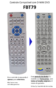 Controle Remoto Compatível Para Dmax Dvd150 Fbt79