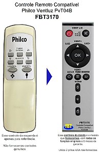 Controle Remoto Compatível Philco Ventluz PvT04B FBT3170