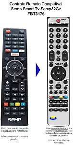 Controle Remoto Compatível Semp Tv SMP32GZ FBT3176