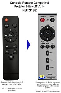 Controle Remoto Compatível Projetor Blitzwolf Vp14 FBT3182