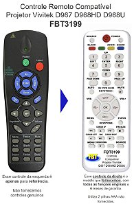 Controle Remoto Compatível Projetor Vivitek D967 D968HD D968U FBT3199