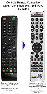 Controle Remoto Compatível North Tech Smart Tv NT55S4K V3 FBT3214