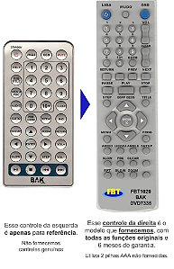Controle Remoto Compatível com BAK DVD7335 FBT1020