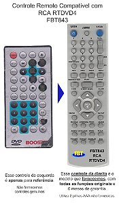 Controle Remoto Compatível com RCA RTDVD4 FBT843