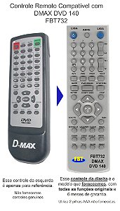 Controle Remoto Compatível com DMAX DVD 140 FBT732
