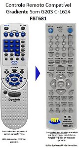 Controle Remoto Compatível com GRAD SOM G230 CR1624 FBT681