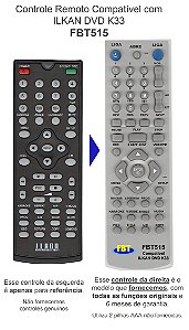Controle Remoto Compatível com ILKAN DVD K33 FBT515