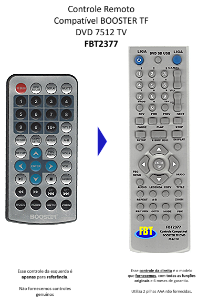 Controle Remoto Compatível BOOSTER TF DVD 7512 TV FBT2377