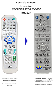 Controle Remoto Compatível P/COUGAR RCK-7 CVD550 FBT2803