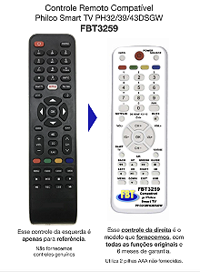 Controle Remoto Compatível Philco Smart TV PH32/39/43DSGW FBT3259