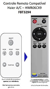 Controle Remoto Compatível Haier A/C – HWR06CX9 FBT3294