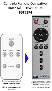Controle Remoto Compatível Haier A/C – HWR06CX9 FBT3294
