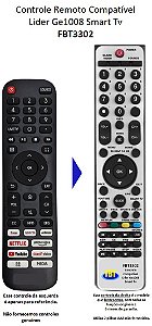 Controle Remoto Compatível Lider Ge1008 Smart Tv FBT3302