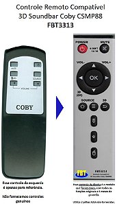 Controle Remoto Compatível 3D Soundbar Coby CSMP88 FBT3313