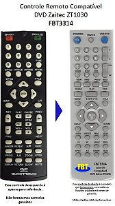 Controle Remoto Compatível DVD Zaitec ZT1030 FBT3314